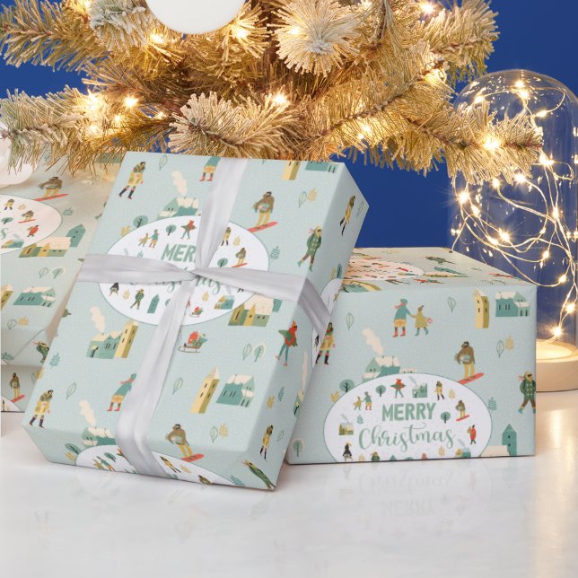 Papel De Presente Natal Férias Moderno Retro de Meados do Século (Feriados)