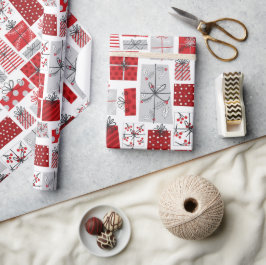 Papel De Presente Natal Férias Red Silver Modern Dons Festivos