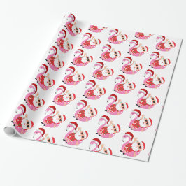 Papel De Presente Natal Flamingo Santa Tropical