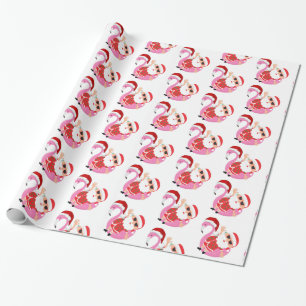 Papel De Presente Natal Flamingo Tropical Santa