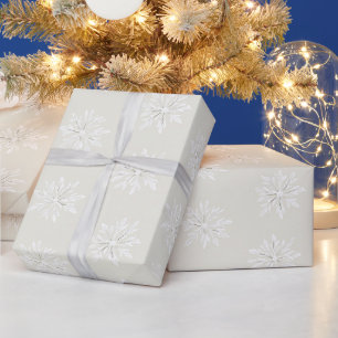 Papel De Presente Natal Flocos de Neve Brancos Creme