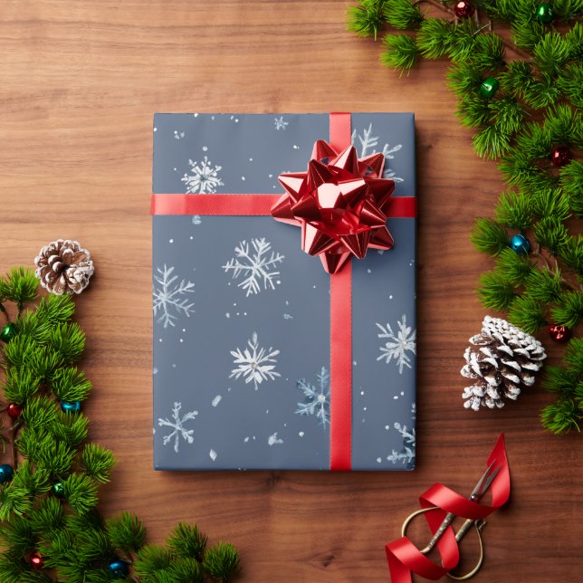 Papel De Presente Natal Flocos de Neve de Prata Azul de Inverno (Presente de Natal)