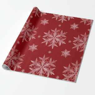 Papel De Presente Natal Flocos de Neve Natal Vermelho