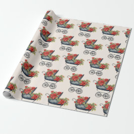 Papel De Presente Natal Floral da Carruagem de Bebê