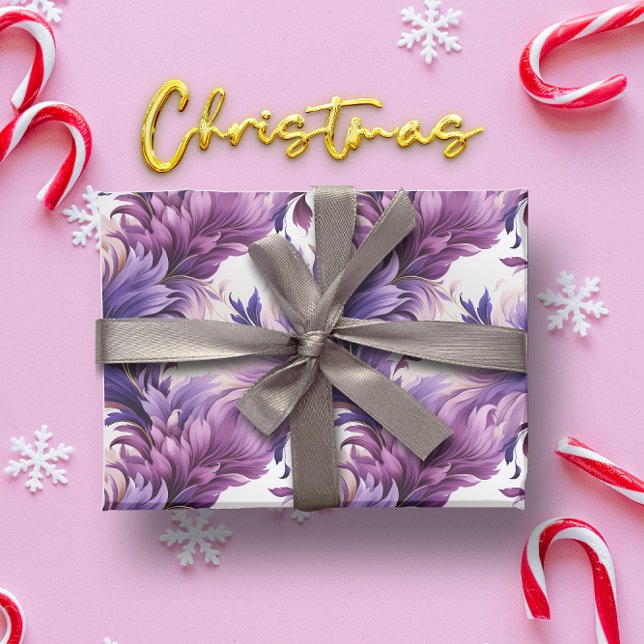 Papel De Presente Natal floral Dourado e roxo Elegante (CUTE CHRISTMAS FLORAL WRAPPING PAPER)