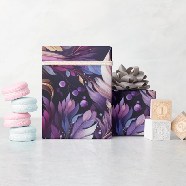 Papel De Presente Natal floral Dourado e roxo Elegante (Chá de bebê)
