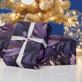 Papel De Presente Natal floral Dourado e roxo Elegante