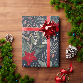 Papel De Presente Natal Floral Poinsettia Winter Heather