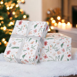 Papel De Presente Natal Floral romântico de Mola Molhada Elegante