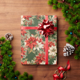 Papel De Presente Natal Floral Winter Large Poinsettias