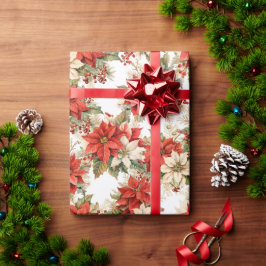 Papel De Presente Natal Floral Winter Large Poinsettias