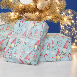 Papel De Presente Natal Fofo Gnomo Azul Apaixonado