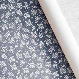 Papel De Presente Natal Folhagem de Inverno Azul Rústico