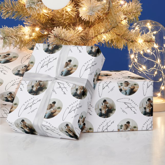 Papel De Presente Natal Foto Círculo Elegante e Fofo Personalizado (Feriados)