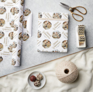 Papel De Presente Natal Foto de Família Fofo Personalizado Elegante