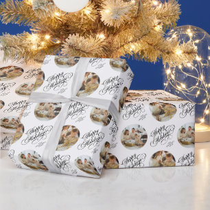 Papel De Presente Natal Foto Personalizada Fofa e Elegante da Famíli