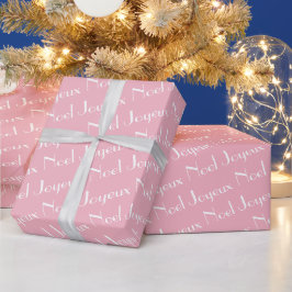Papel De Presente Natal Francês com Tema Rosa em Paris Joyeux Noel