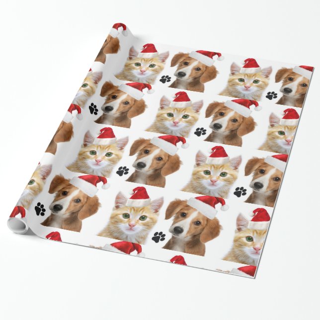 Papel De Presente Natal, Gato Cachorro Vermelho, Feriado Branco Bran (Desenrolado)