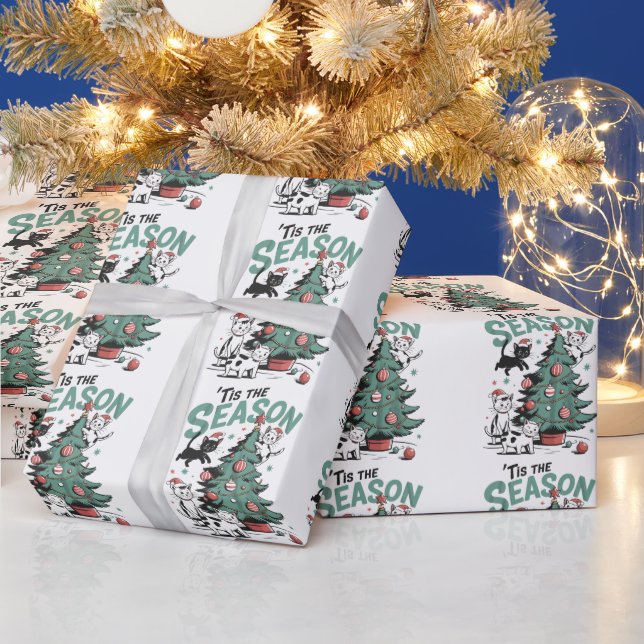 Papel De Presente Natal Gato Retro Esta É A Época Meowy Catmas (Feriados)