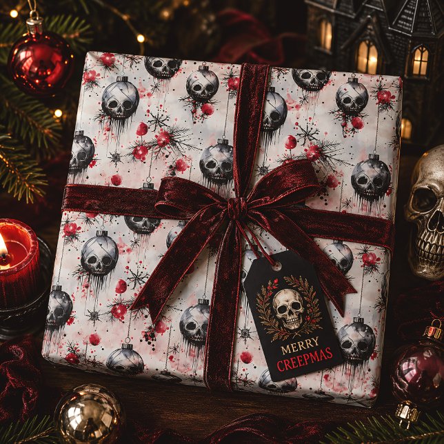 Papel De Presente Natal gótico de crânios Creepmas (Criador carregado)