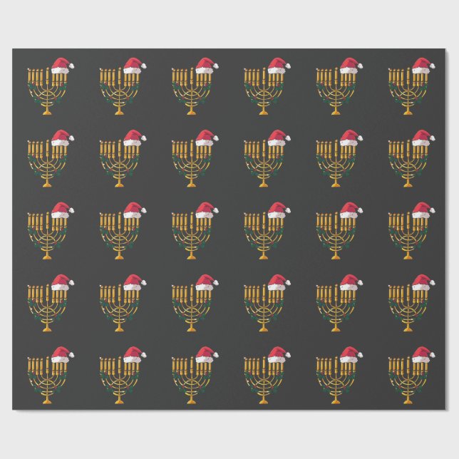 Papel De Presente Natal Hanukkah Papais noeis judeus Menorah (Aberto)