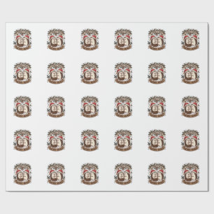 Papel De Presente Natal Hedge Abraça Ouriços Chapéus do Papai Noel F