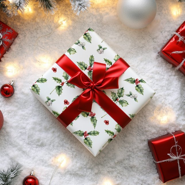 Papel De Presente Natal Holly e Mistletoe (Holly Christmas Wrapping Paper)