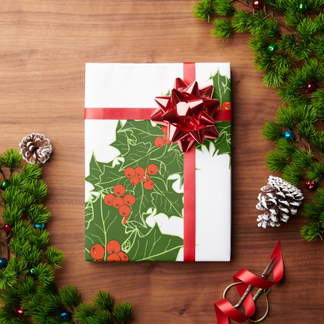 Papel De Presente Natal Holly Wreath (Presente de Natal)