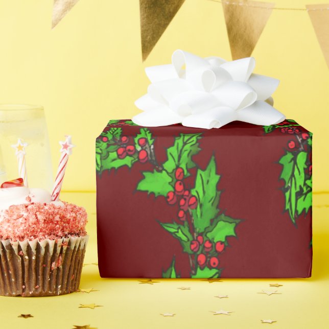 Papel De Presente Natal Holly Wreath Vetor Art (Festa de aniversário)