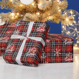 Papel De Presente Natal Inverno Xadrez Vermelho Preto DEIXE NEVAR