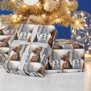 Papel De Presente Natal - Irlandês Setter Com Neves