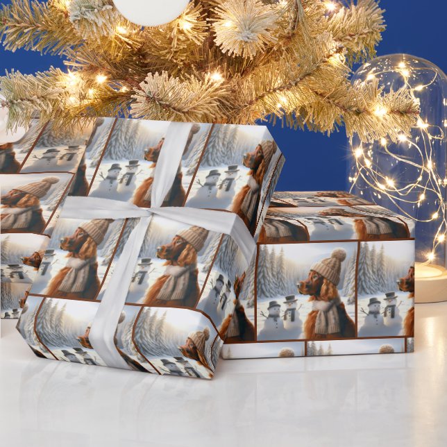 Papel De Presente Natal - Irlandês Setter Com Neves (Feriados)