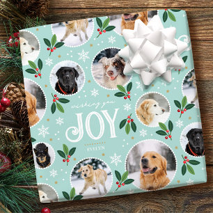 Papel De Presente Natal Joy Snowflake Foto Collage Mint