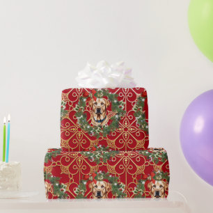 Papel De Presente Natal Labrador No Fundo Red Snowflake