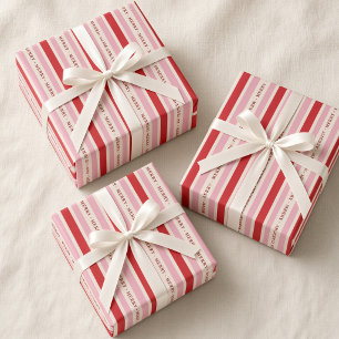 Papel De Presente Natal Listrado de Vermelho e Rosa Alegre