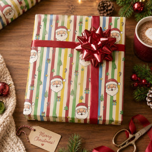 Papel De Presente Natal Listras de Papai Noel Fofo