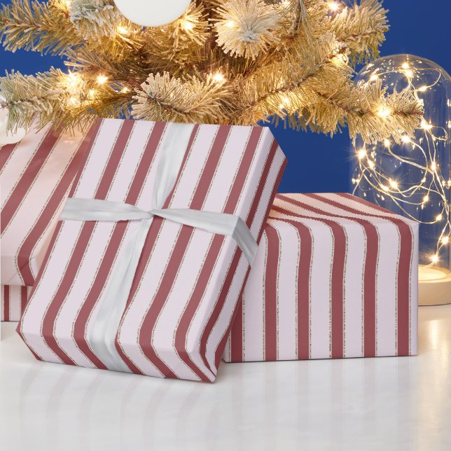 Papel De Presente Natal Listras Rosa Bege Vermelho (Feriados)