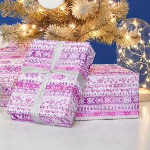 Papel De Presente Natal Listras Rosa Branco Aconchegantes