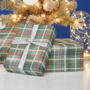 Papel De Presente Natal Listras Xadrez Verde Vermelho Branco