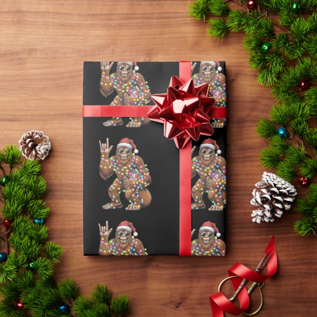 Papel De Presente Natal Luzes Bigfoot Rock Engraçado  (Presente de Natal)