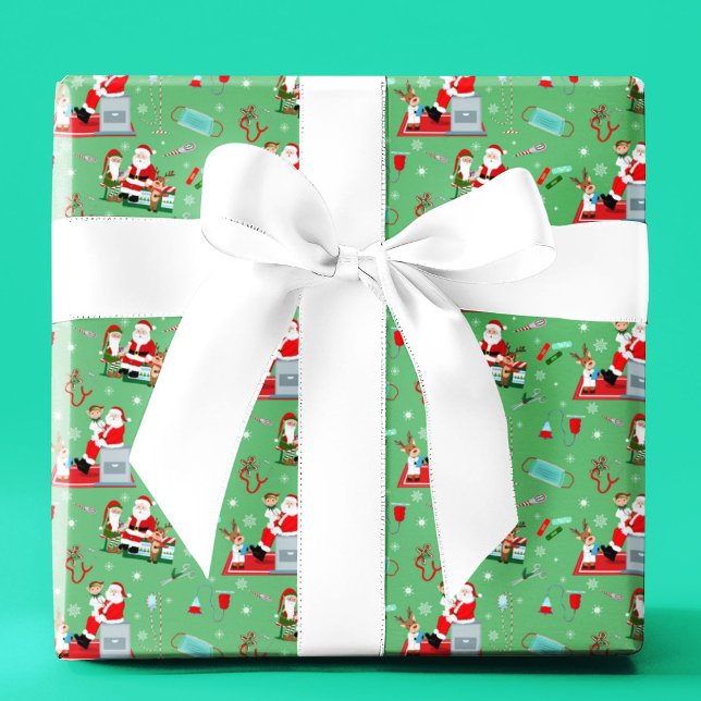 Papel De Presente Natal Médico com Papai Noel Verde (Criador carregado)