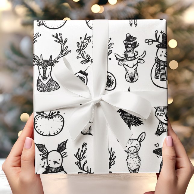 Papel De Presente Natal Minimalista Preto e Branco  (Criador carregado)