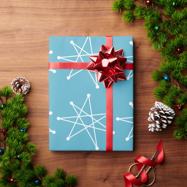 Papel De Presente Natal Moderno de Meados do Século Estrela Explosão (Presente de Natal)