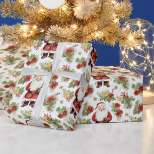 Papel De Presente Natal moderno do Santa Claus Winter Berries