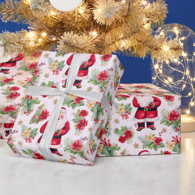 Papel De Presente Natal moderno do Santa Claus Winter Berries (Feriados)