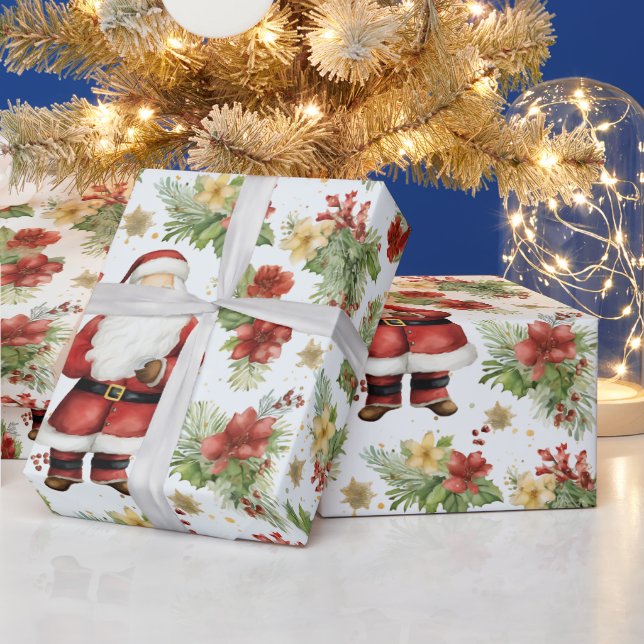 Papel De Presente Natal moderno do Santa Claus Winter Berries (Feriados)