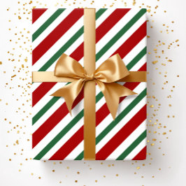 Papel De Presente Natal Moderno Festivo Listras Vermelhas Verdes