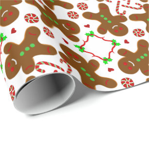 Papel De Presente Natal Monograme do homem de pão-de-espécie