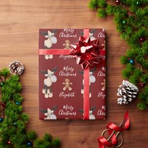 Papel De Presente Natal Mose Feliz Natal Vermelho Personalizado