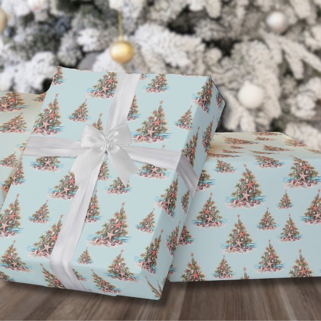 Papel De Presente Natal na Praia (Beach Shell Christmas Tree Pattern Wrapping Paper)